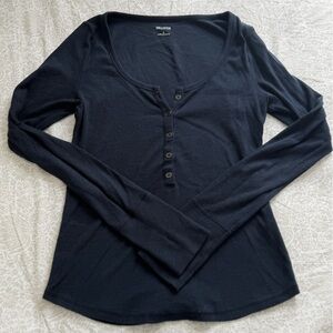 Hollister Navy Long Sleeve Henley Shirt